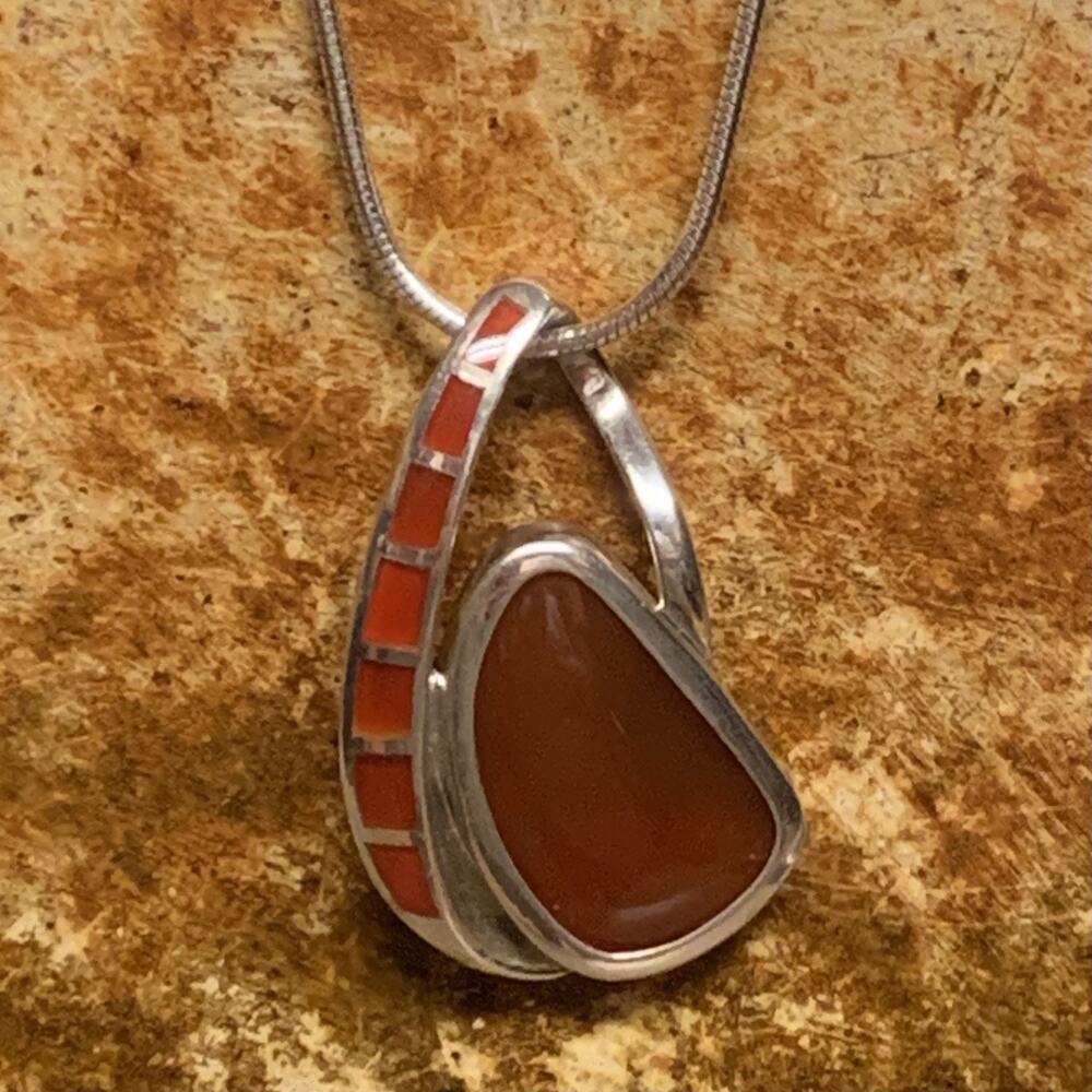 Whitney Kelly Carnelian Agate Pendant w/ Sterling Silver Milor Snake Chain